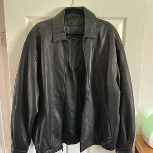 Men's Black Leather Zip Bomber Jacket